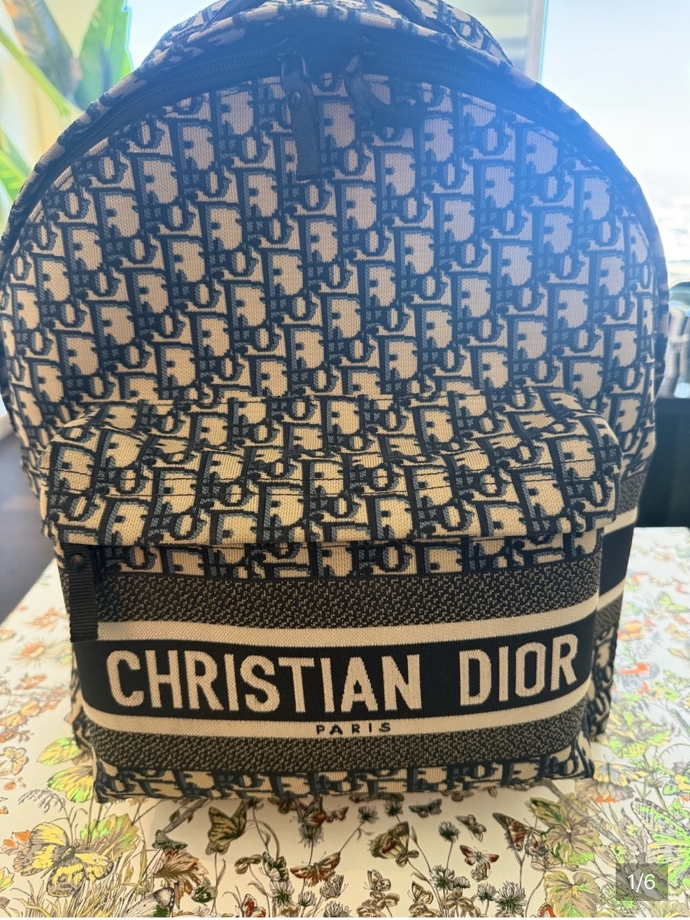 Authentic Dior Navy and Cream Oblique Logo Backpack. Like new. In stores now.
